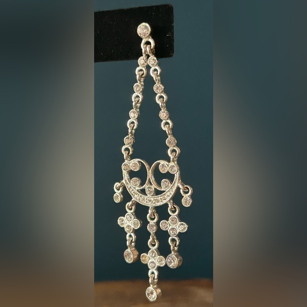 Vintage Monat Crystal Chandelier Silver Tone Pierced Earrings - Picture 9 of 11
